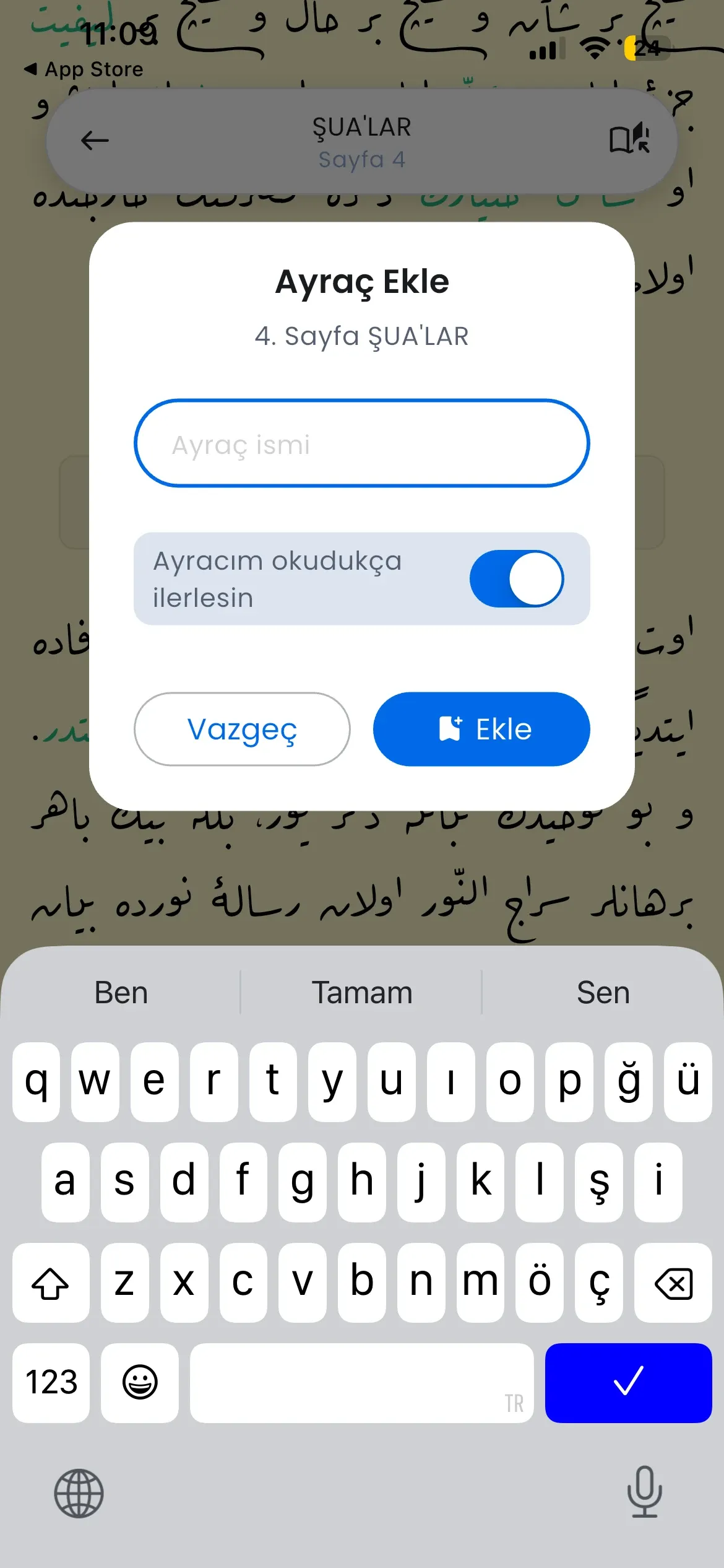 Ayraç ekleme penceresi