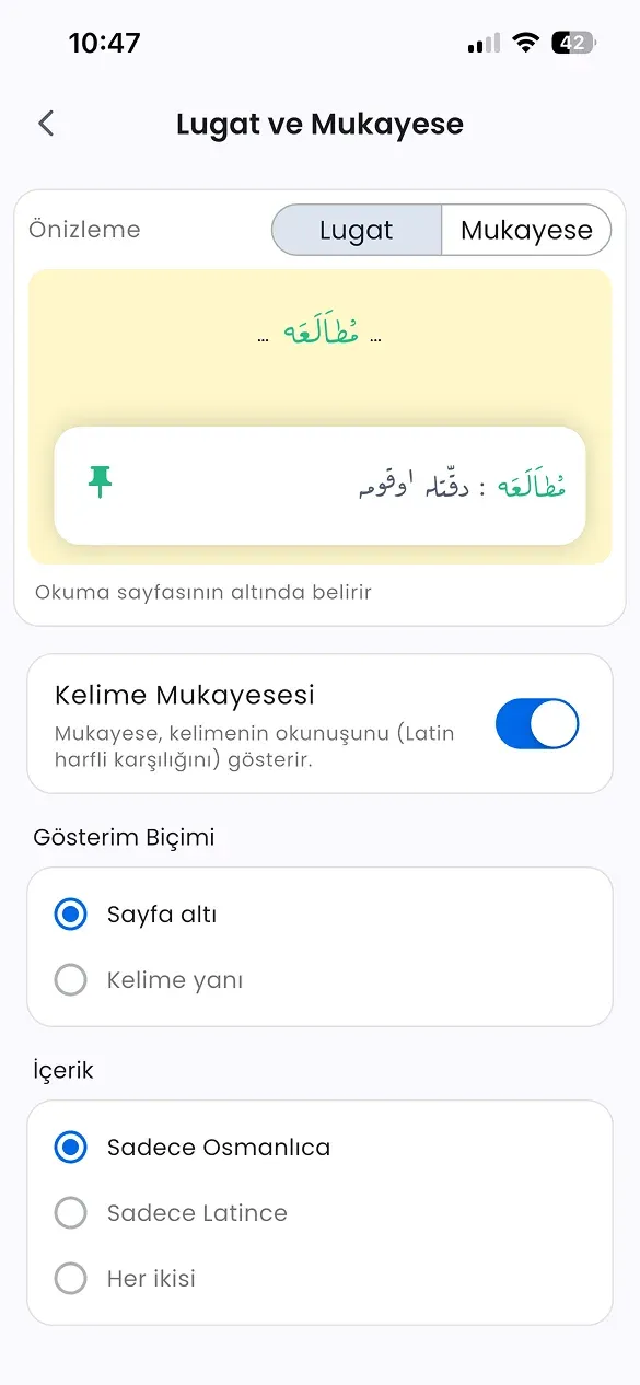 İçerik seçenekleri ve canlı önizleme