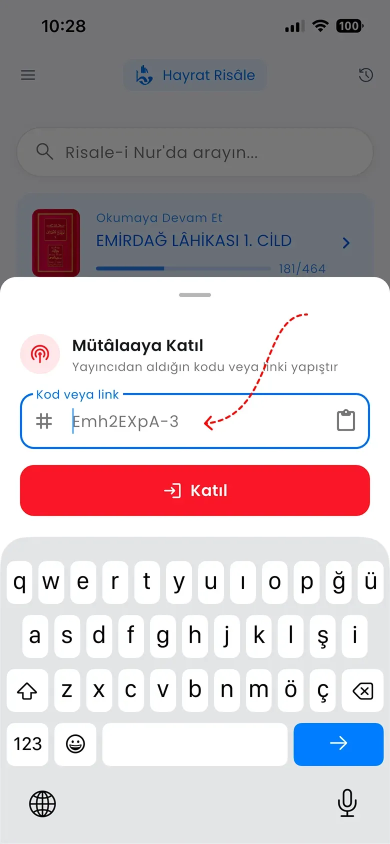 Kod veya link ile katılma ekranı