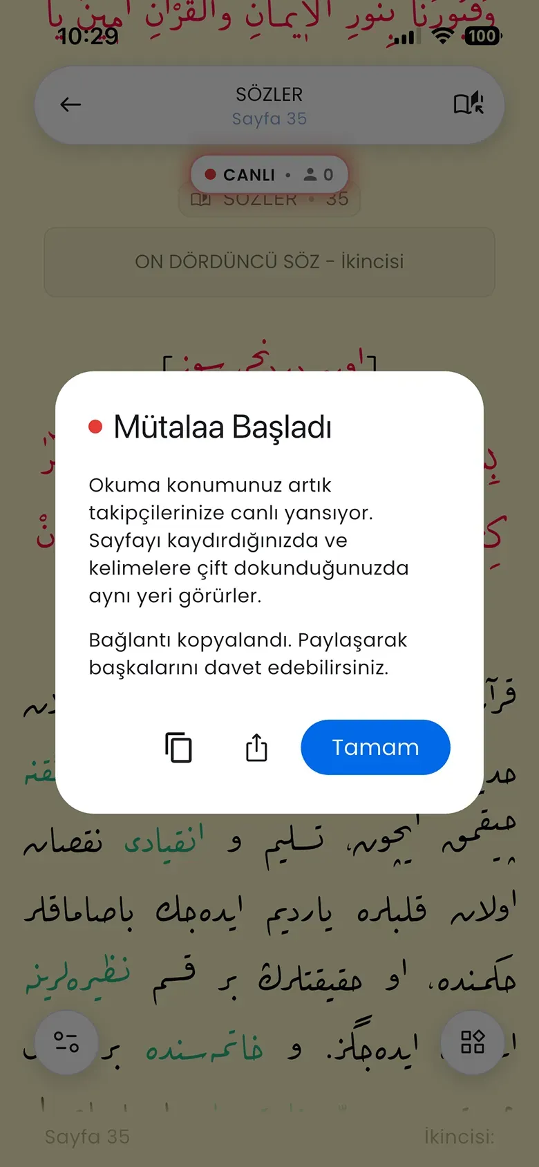 Mütalaa Başladı ekranı